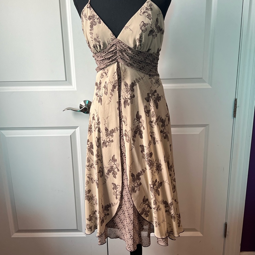 Bisou Bisou Cream and Brown High Low Dress
